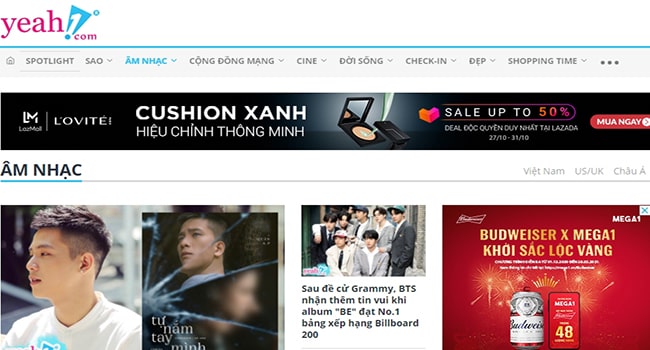 Trang web tin tức Yeah1.com